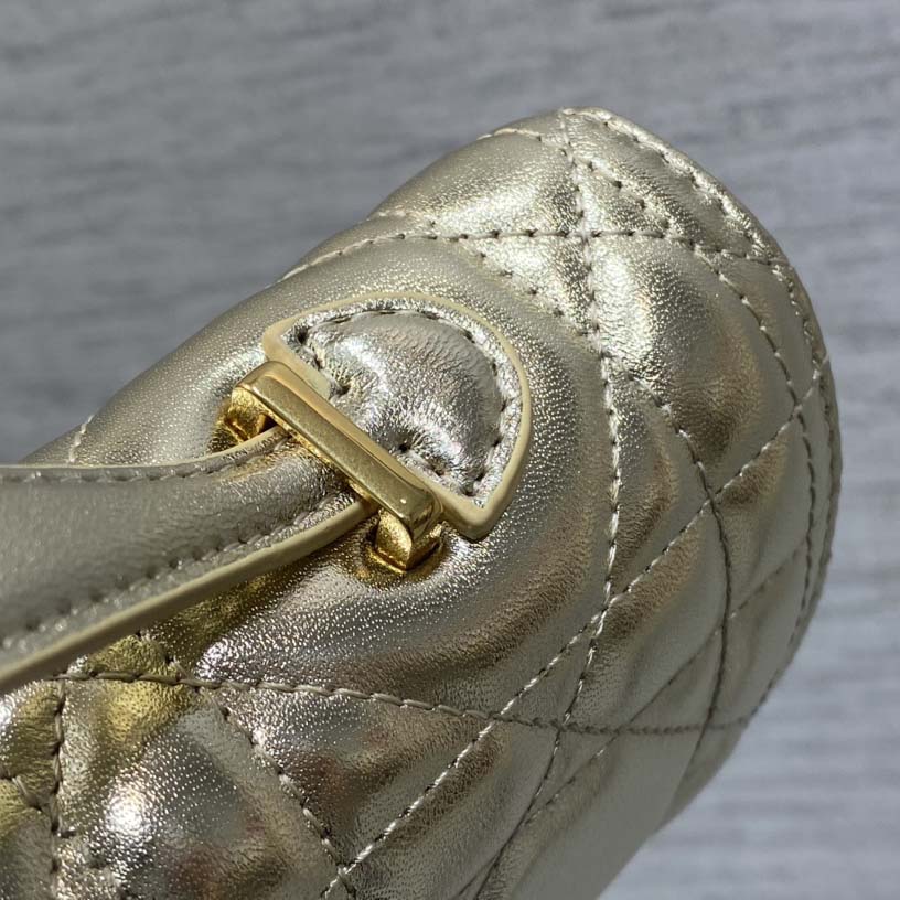 Dior Miss Caro Top Handle Pouch Metallic Pale Gold-Tone Macrocannage Calfskin  - DopestKickz