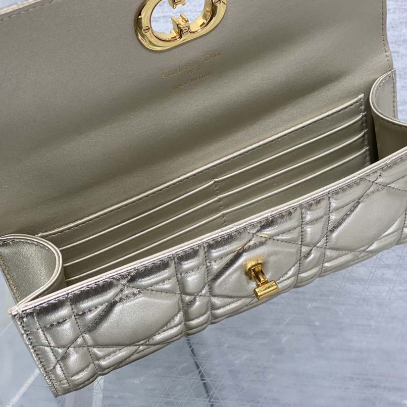 Dior Miss Caro Top Handle Pouch Metallic Pale Gold-Tone Macrocannage Calfskin  - DopestKickz
