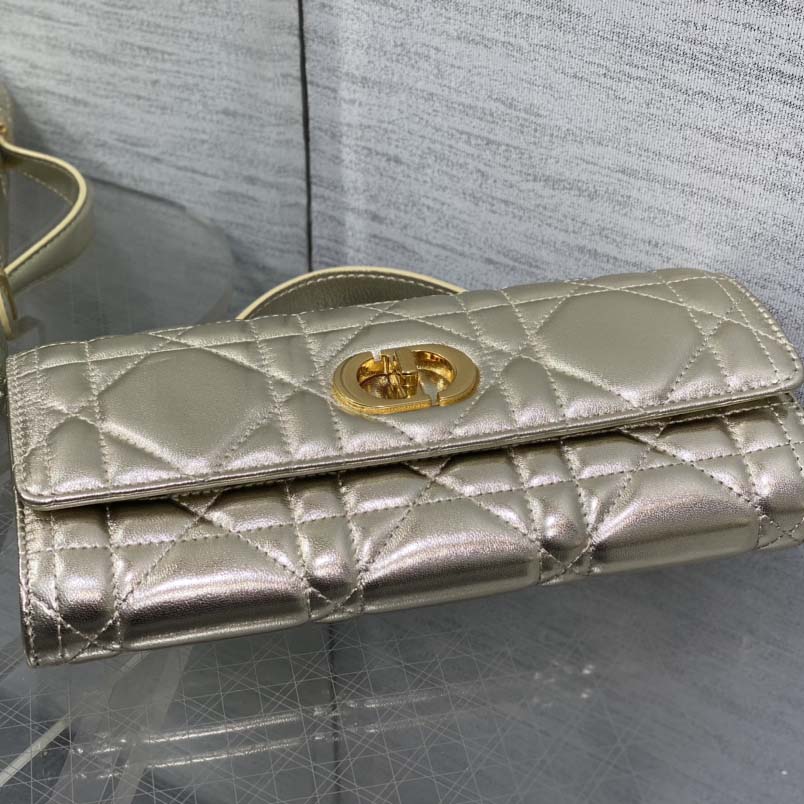 Dior Miss Caro Top Handle Pouch Metallic Pale Gold-Tone Macrocannage Calfskin  - DopestKickz