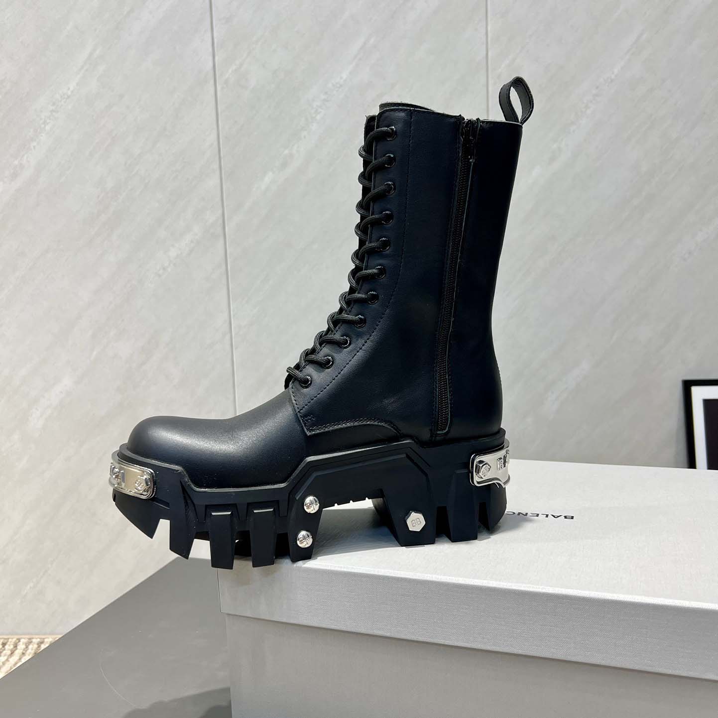 Balenciaga Bulldozer Lace-Up Boot in black matte smooth calfskin - DopestKickz