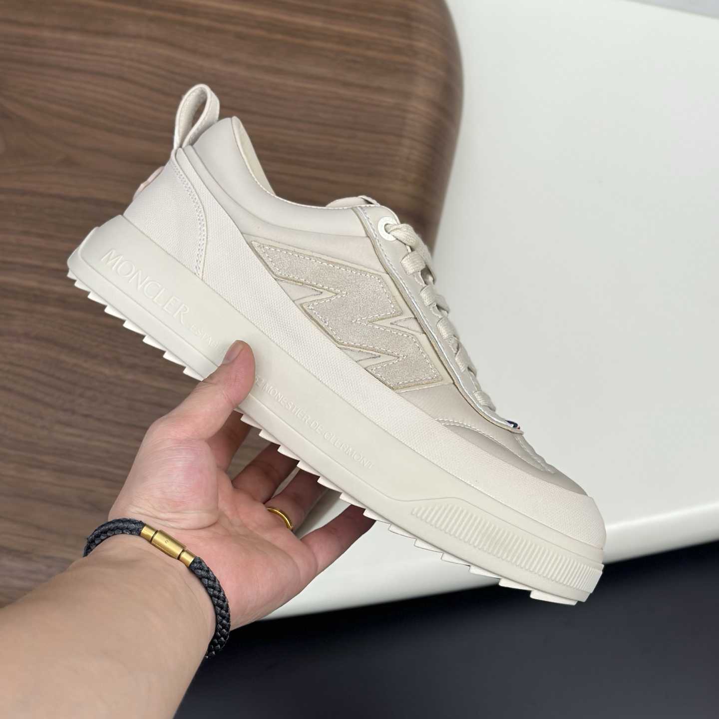 Moncler Men's White Altive Nubuck Suede Sneakers - DopestKickz