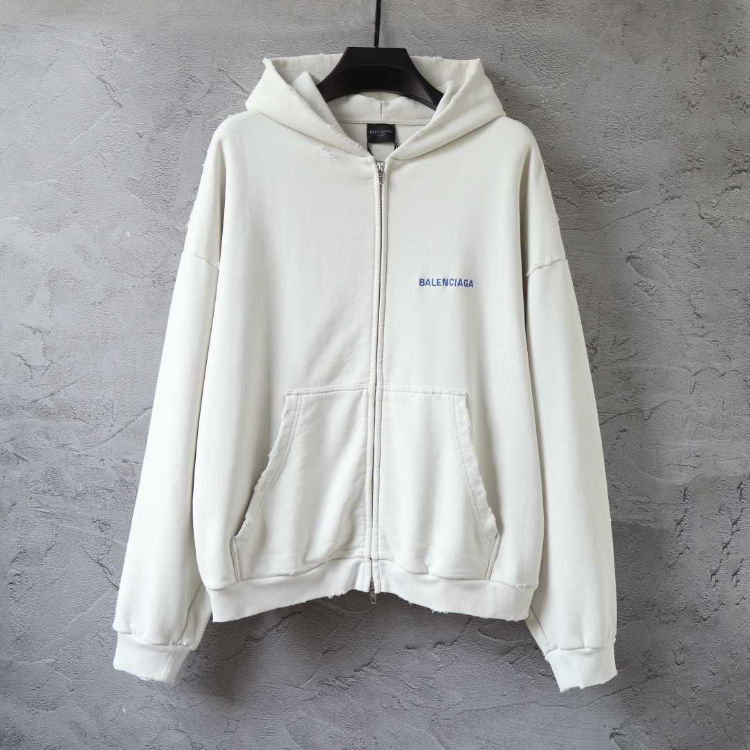 Balenciaga Back Zip-Up Hoodie Regular Fit in dirty white and blue - DopestKickz