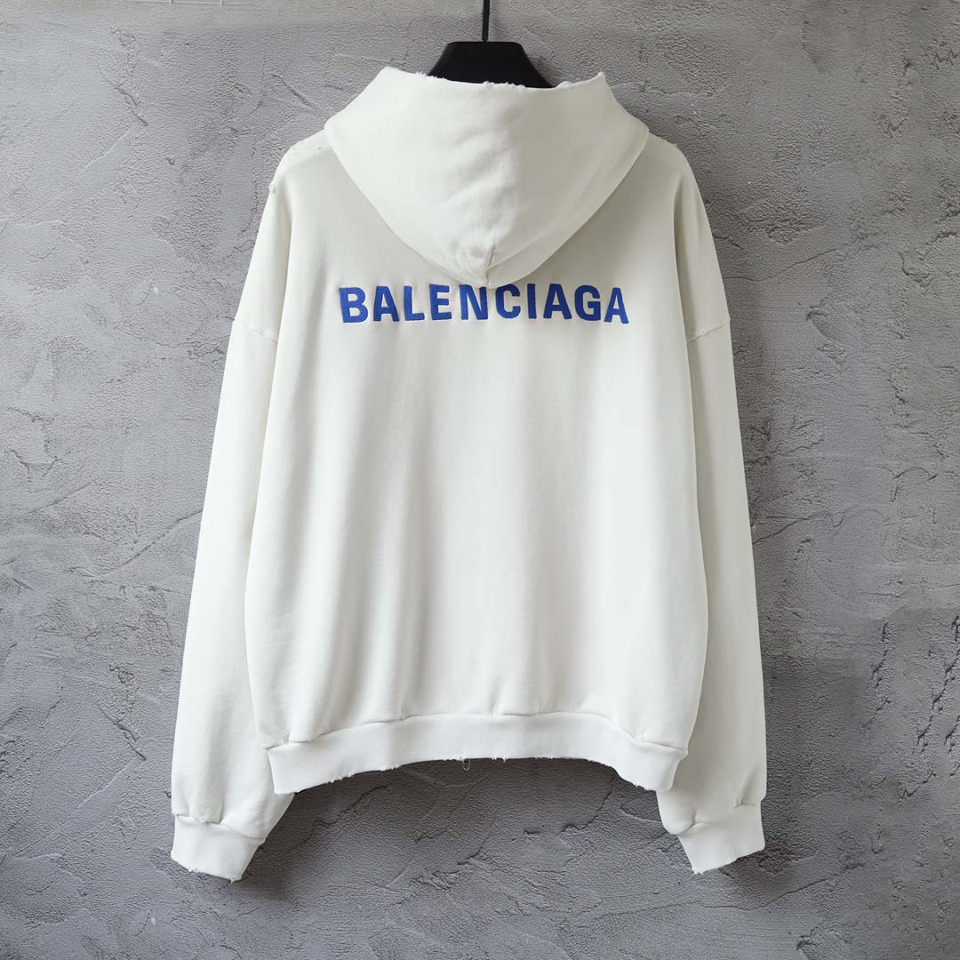 Balenciaga Back Zip-Up Hoodie Regular Fit in dirty white and blue - DopestKickz