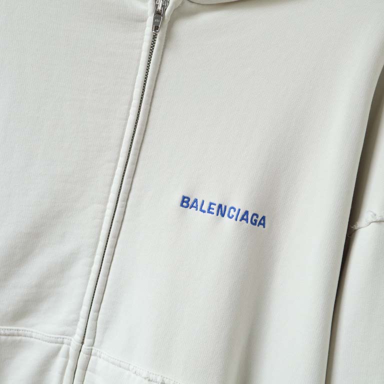 Balenciaga Back Zip-Up Hoodie Regular Fit in dirty white and blue - DopestKickz
