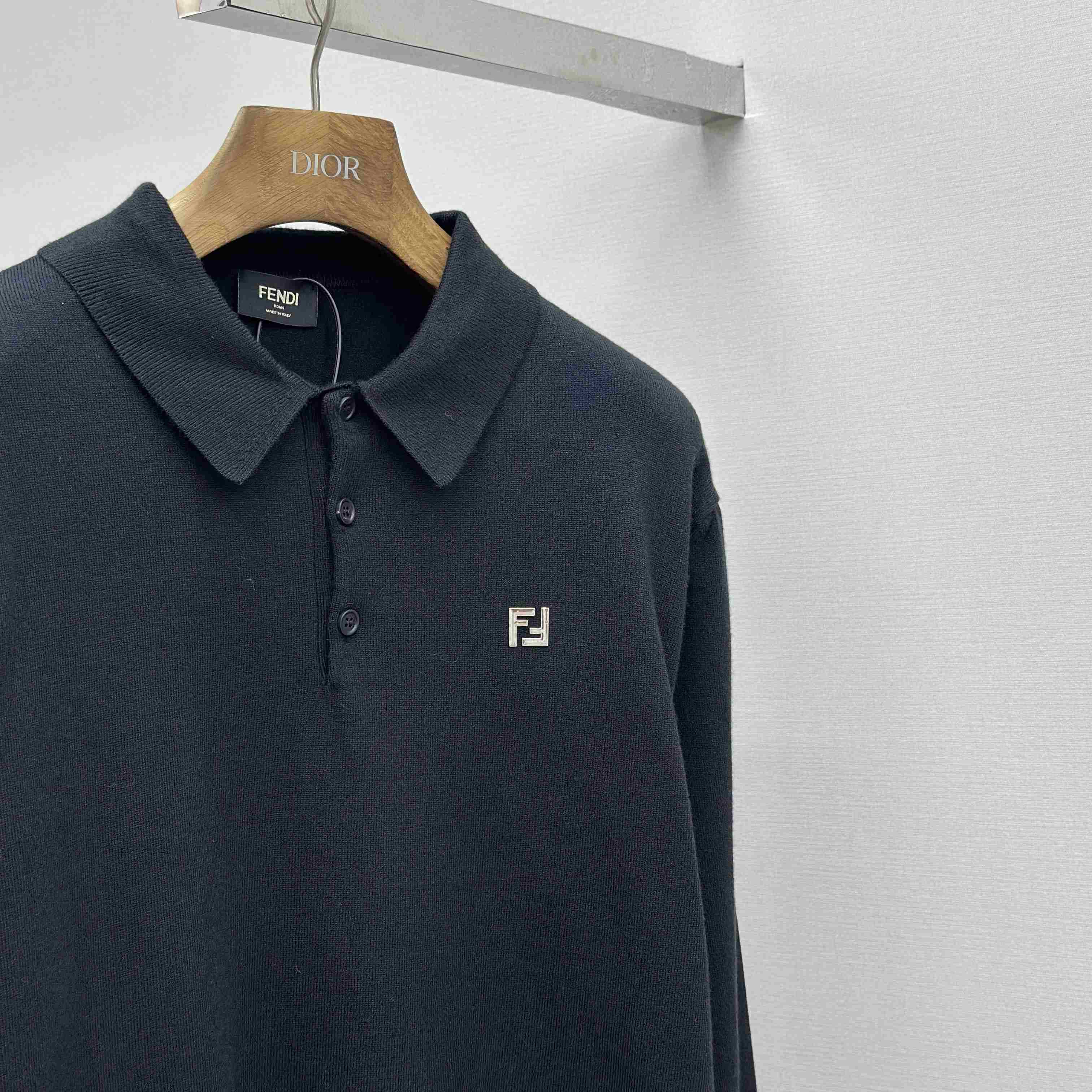 Fendi Black Wool Polo Shirt - DopestKickz