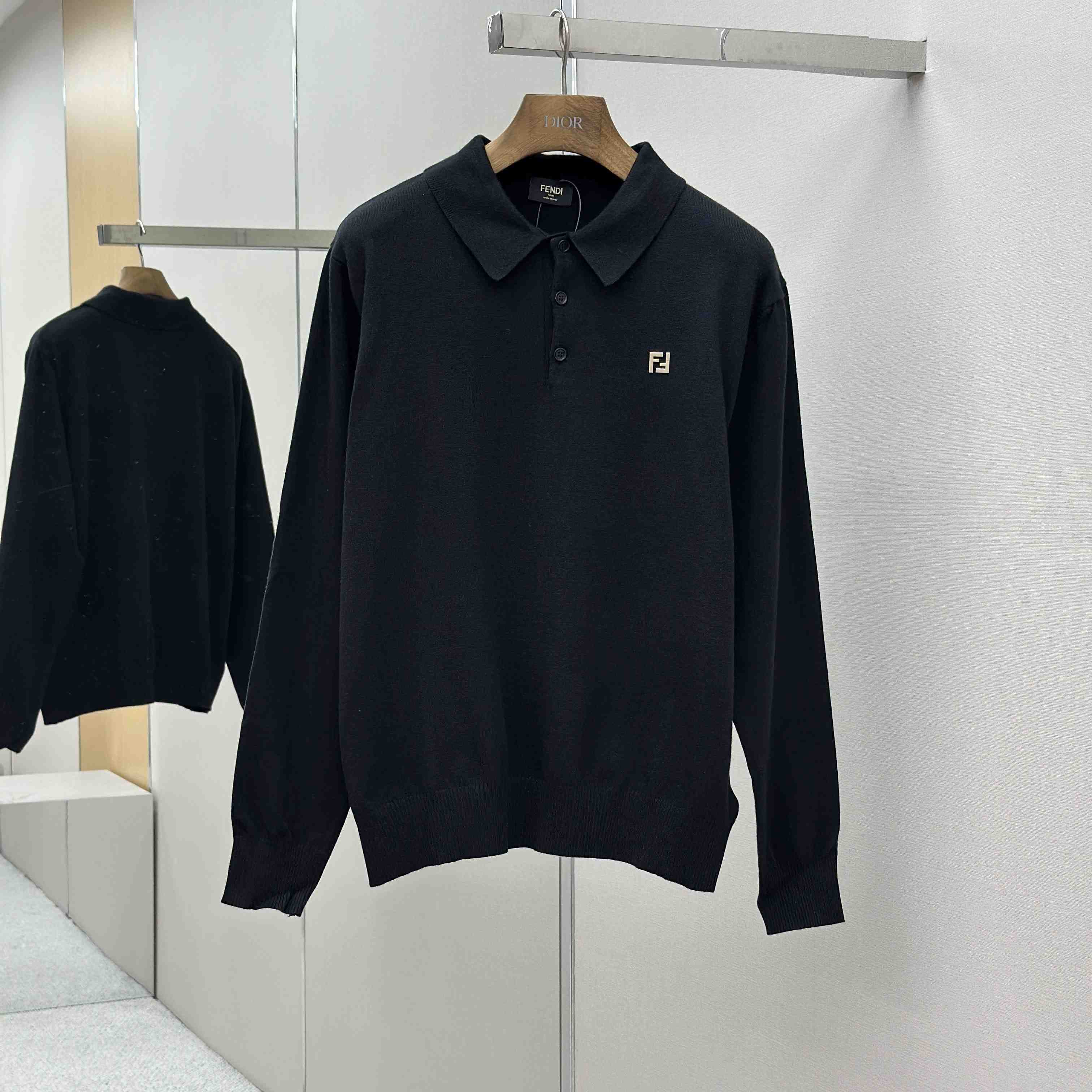 Fendi Black Wool Polo Shirt - DopestKickz
