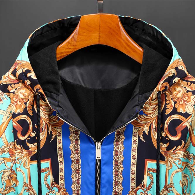 Versace Eros Baroque Printed Blue Golden Zip Up Bomber Jacket - DopestKickz