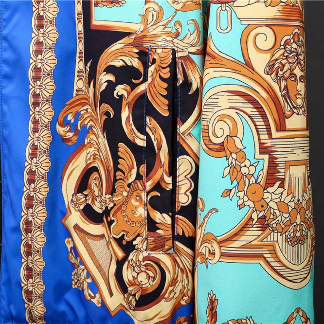Versace Eros Baroque Printed Blue Golden Zip Up Bomber Jacket - DopestKickz