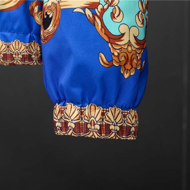 Versace Eros Baroque Printed Blue Golden Zip Up Bomber Jacket - DopestKickz