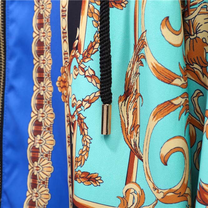 Versace Eros Baroque Printed Blue Golden Zip Up Bomber Jacket - DopestKickz