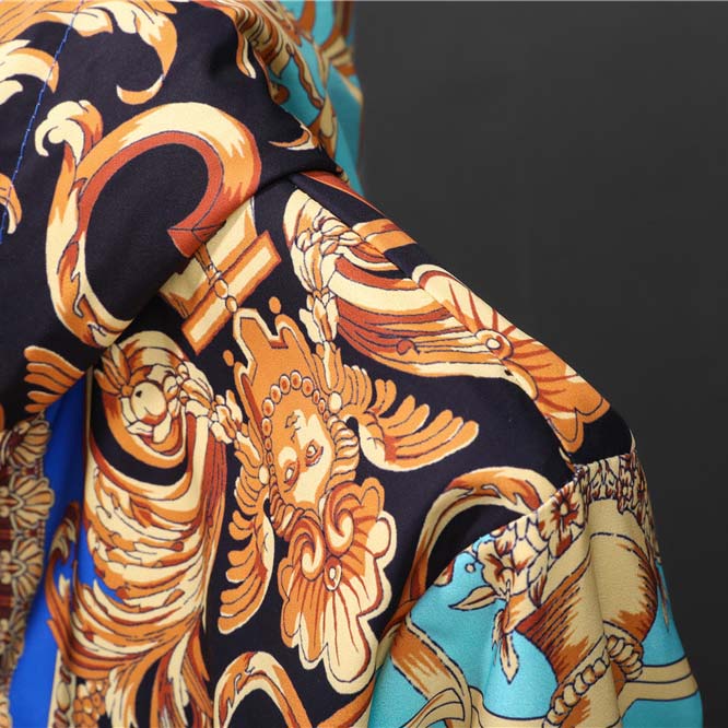 Versace Eros Baroque Printed Blue Golden Zip Up Bomber Jacket - DopestKickz