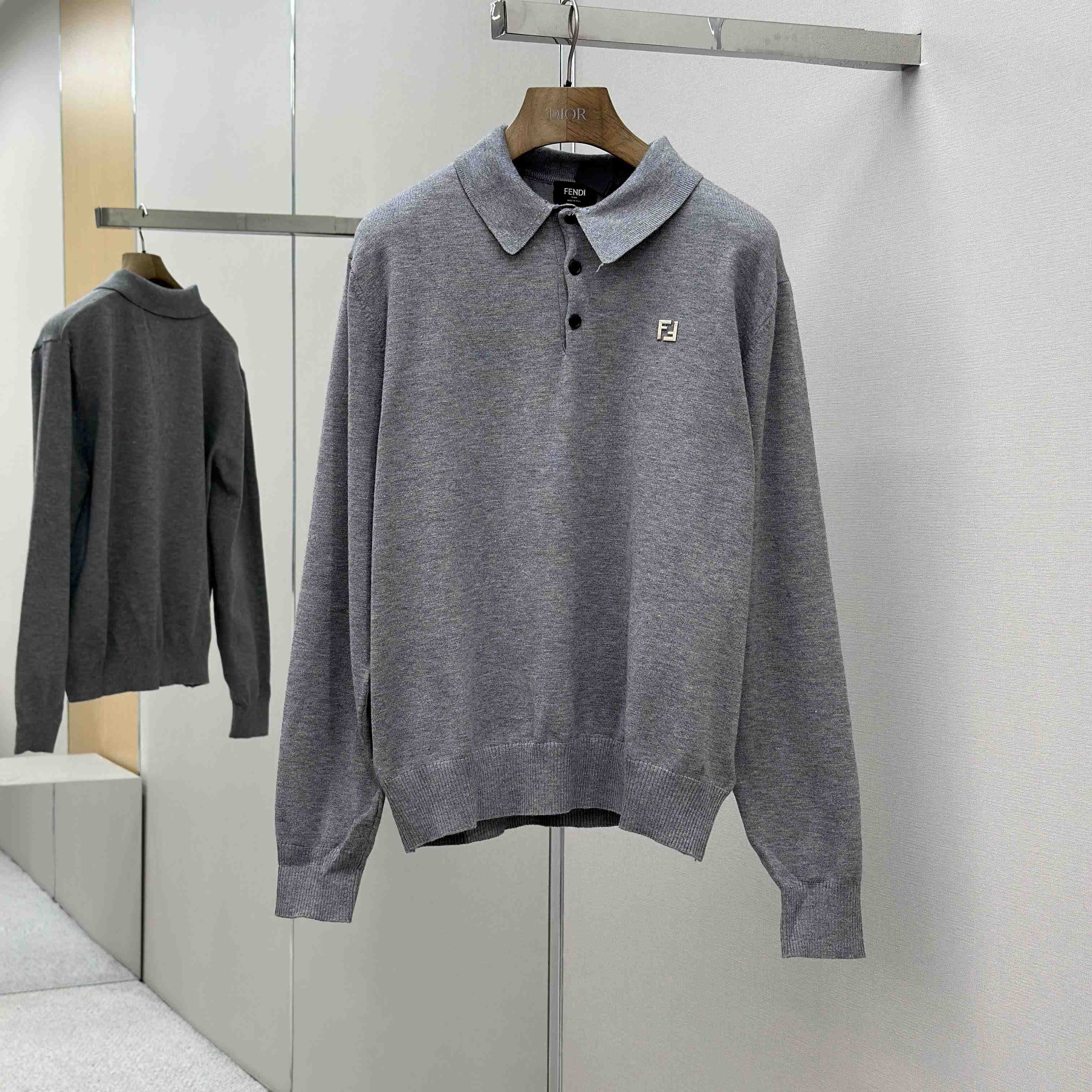 Fendi Gray Wool Polo Shirt - DopestKickz