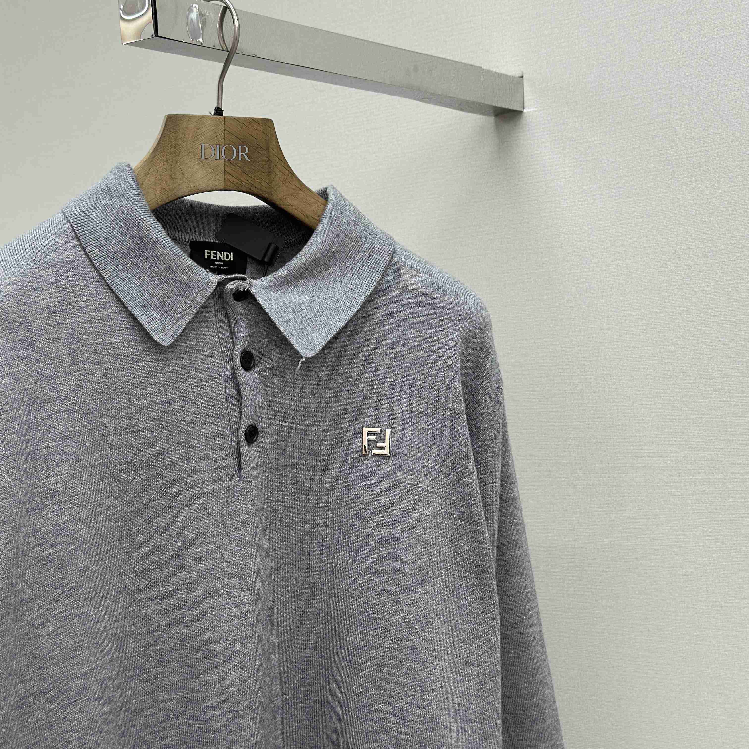 Fendi Gray Wool Polo Shirt - DopestKickz