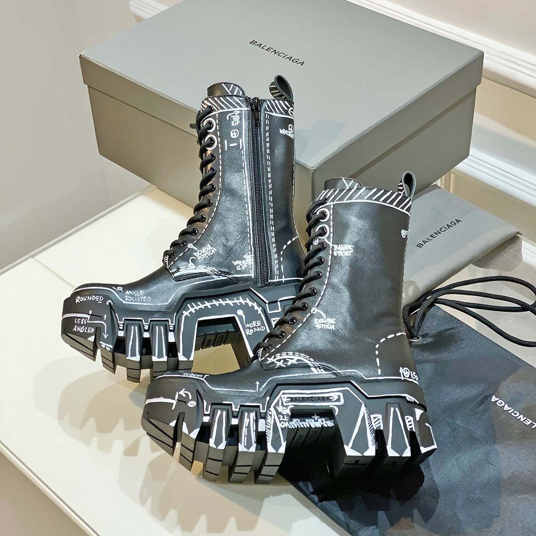 Balenciaga Bulldozer Lace-Up Boot In Black  - DopestKickz