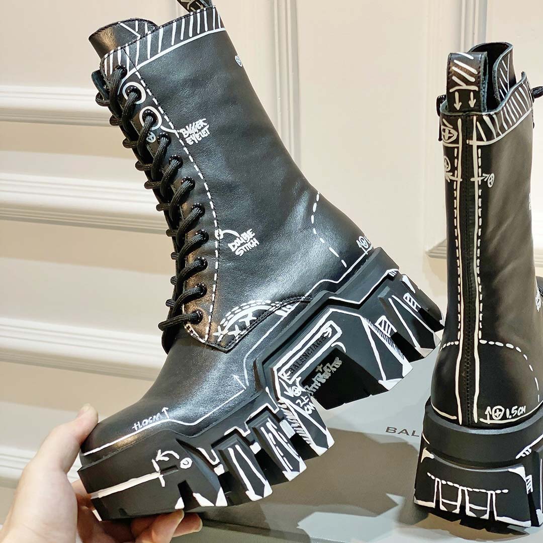 Balenciaga Bulldozer Lace-Up Boot In Black  - DopestKickz