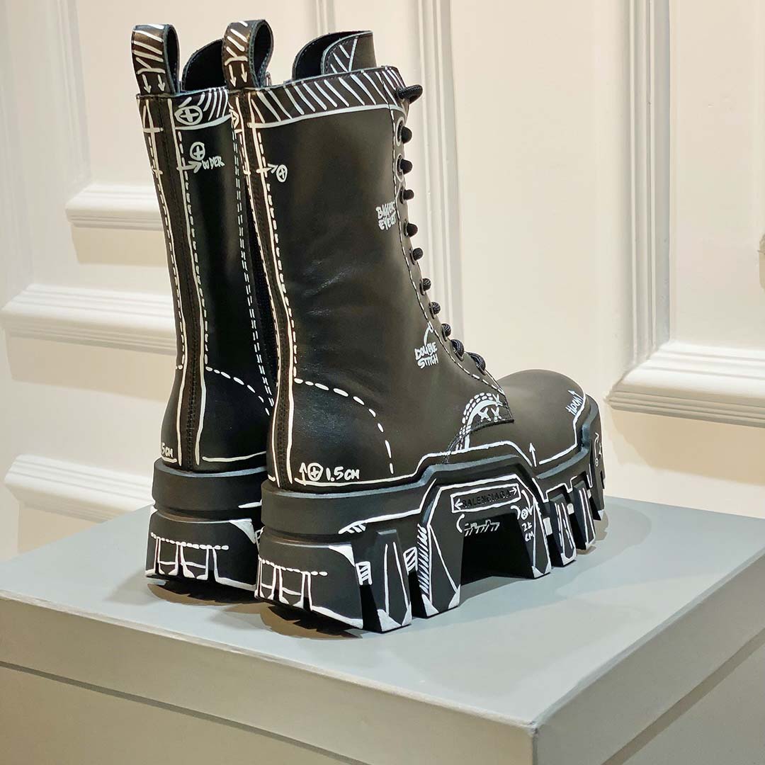 Balenciaga Bulldozer Lace-Up Boot In Black  - DopestKickz