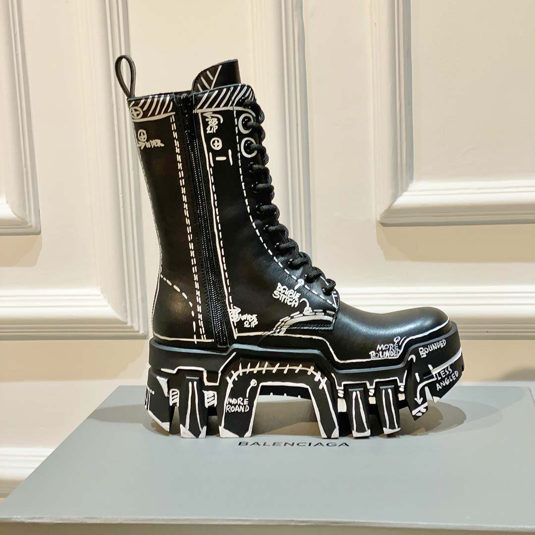 Balenciaga Bulldozer Lace-Up Boot In Black  - DopestKickz