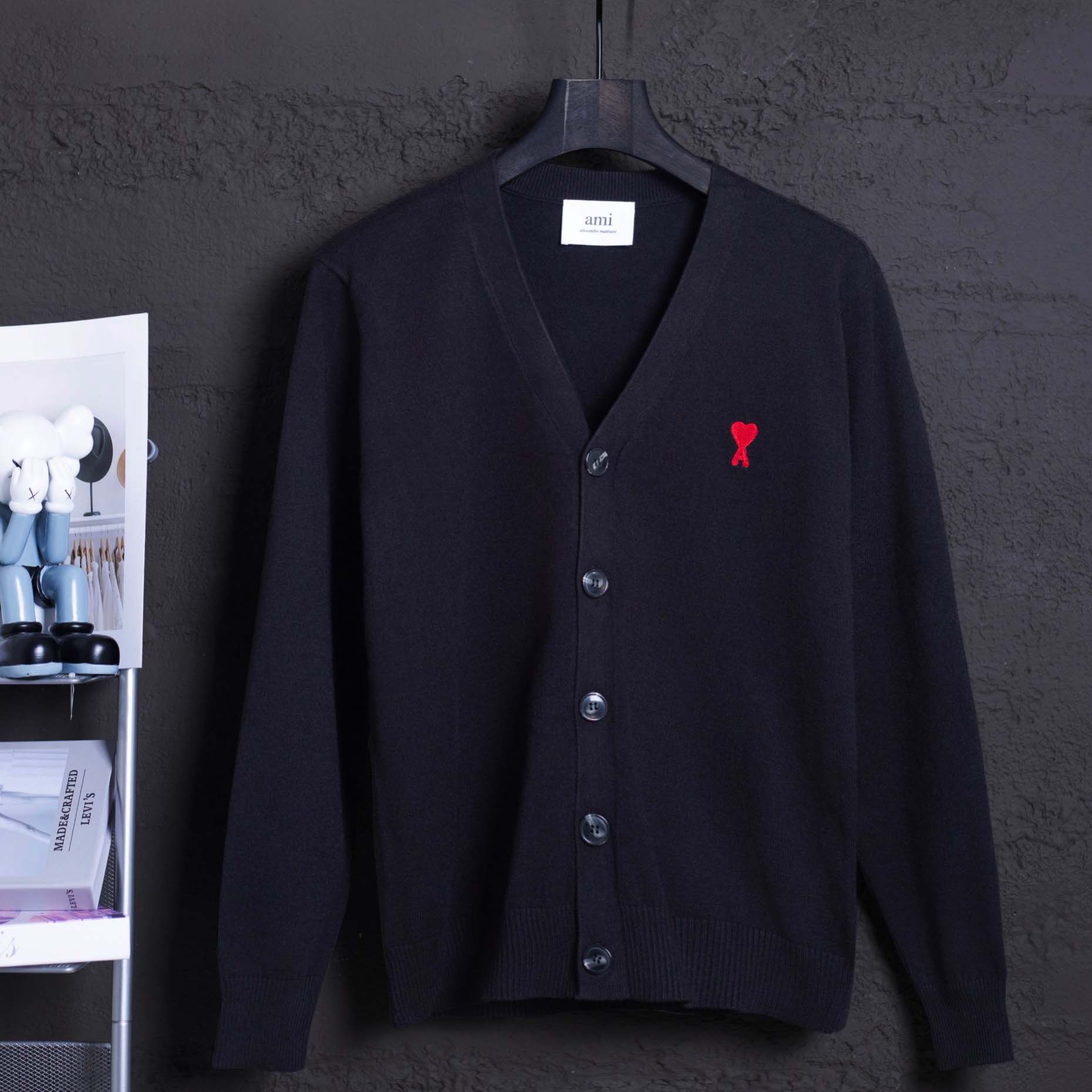 AMI Paris Ami De Coeur Wool Cardigan - DopestKickz