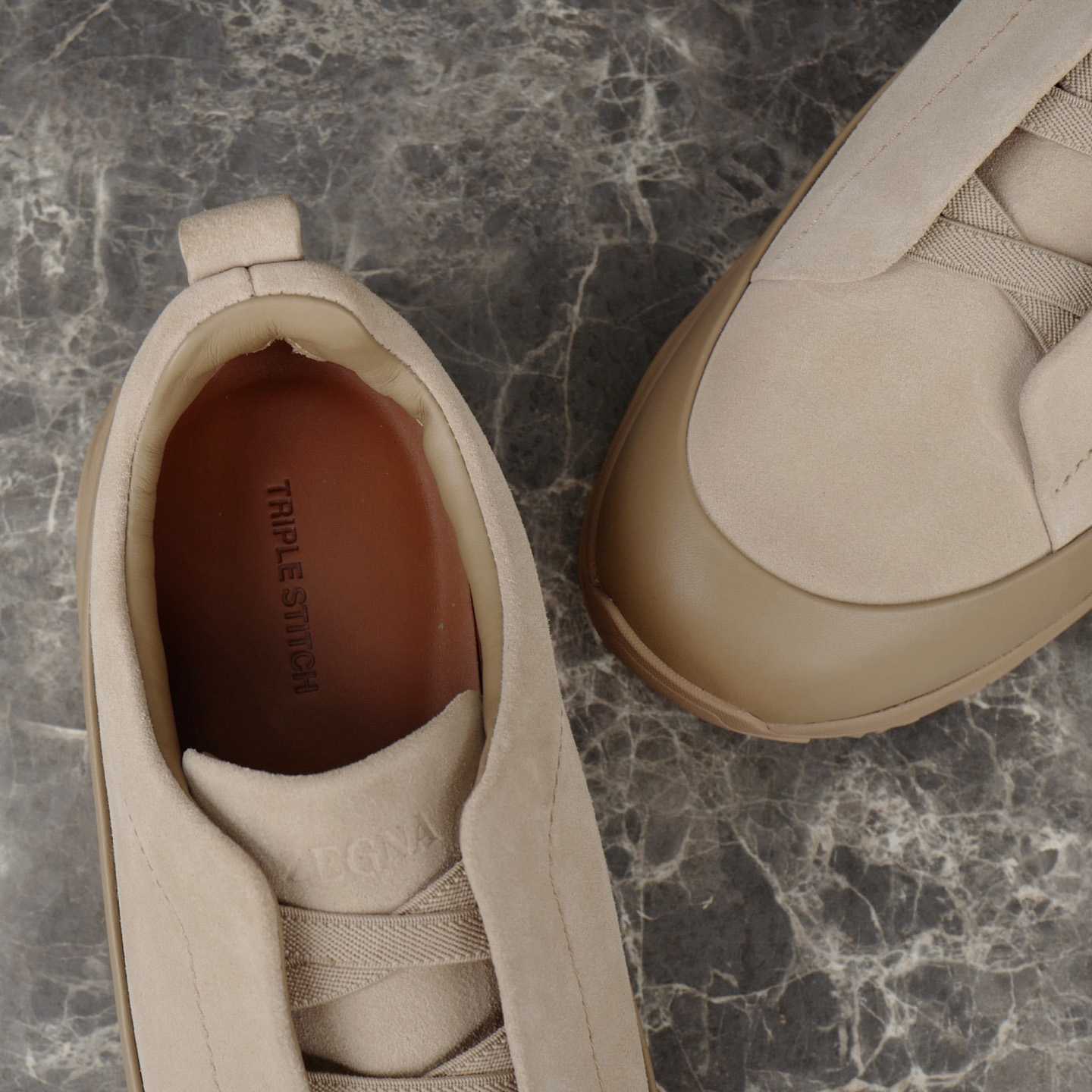 Zegna Light Taupe Leather and Suede Triple Stitch™ Monte Sneakers - DopestKickz