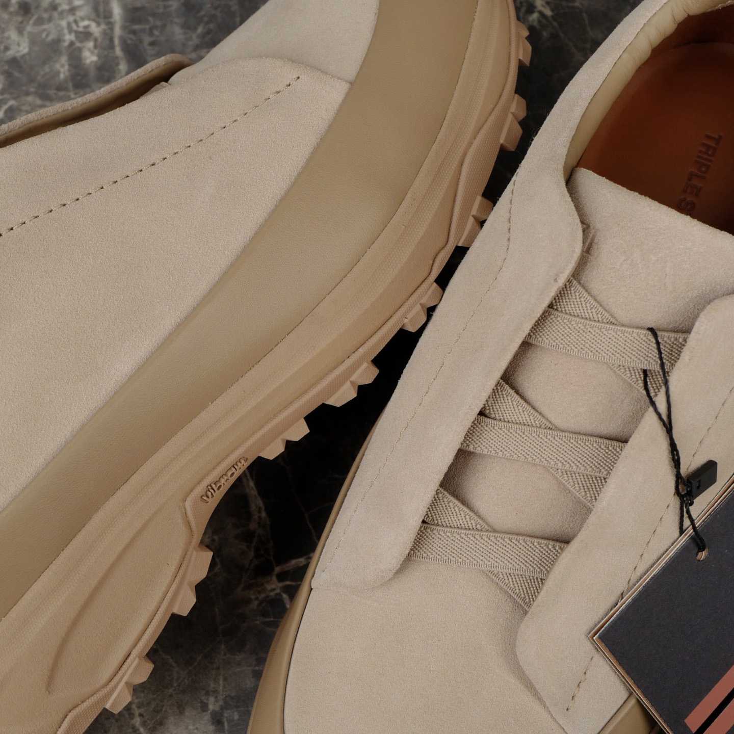 Zegna Light Taupe Leather and Suede Triple Stitch™ Monte Sneakers - DopestKickz
