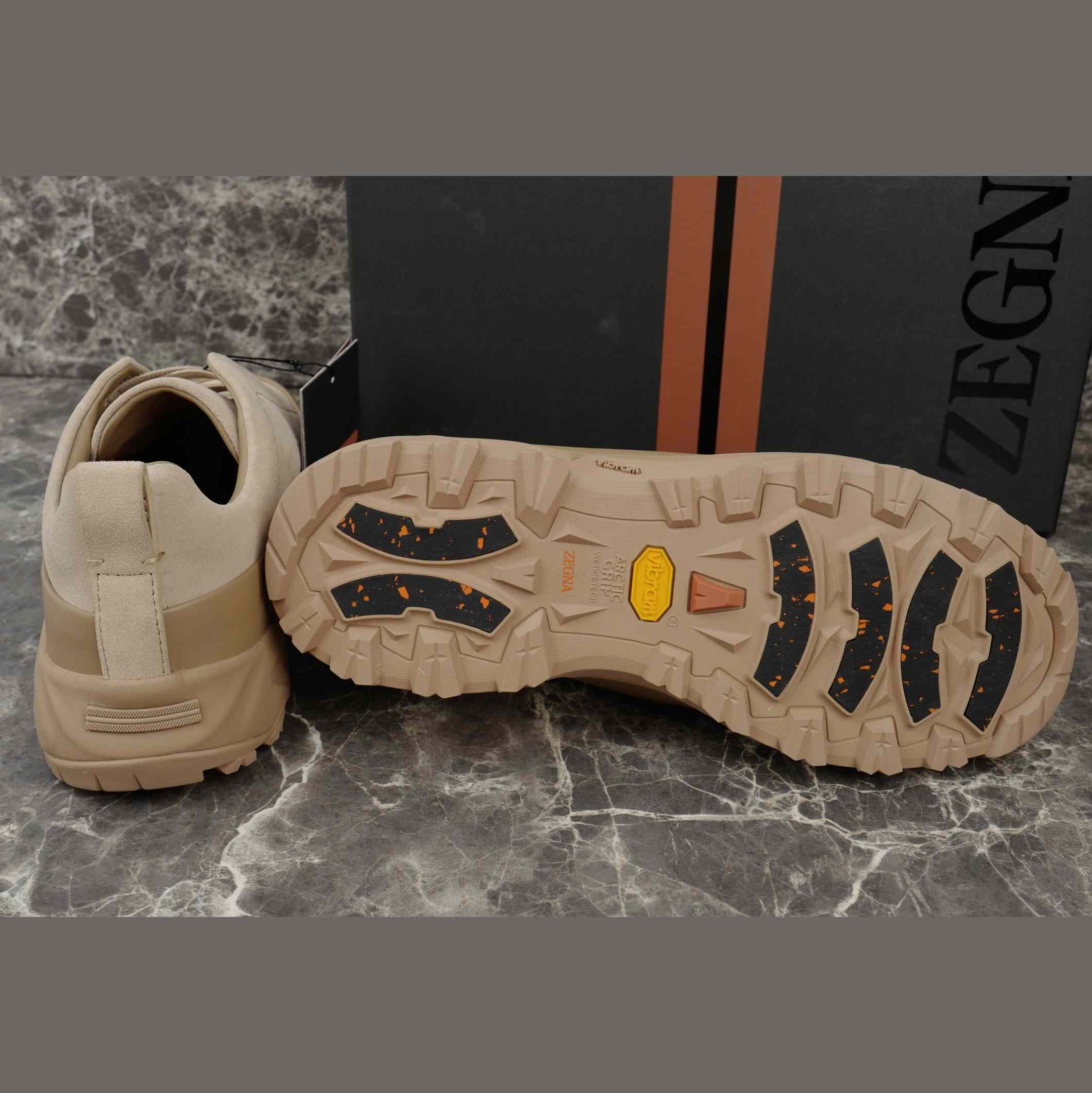 Zegna Light Taupe Leather and Suede Triple Stitch™ Monte Sneakers - DopestKickz