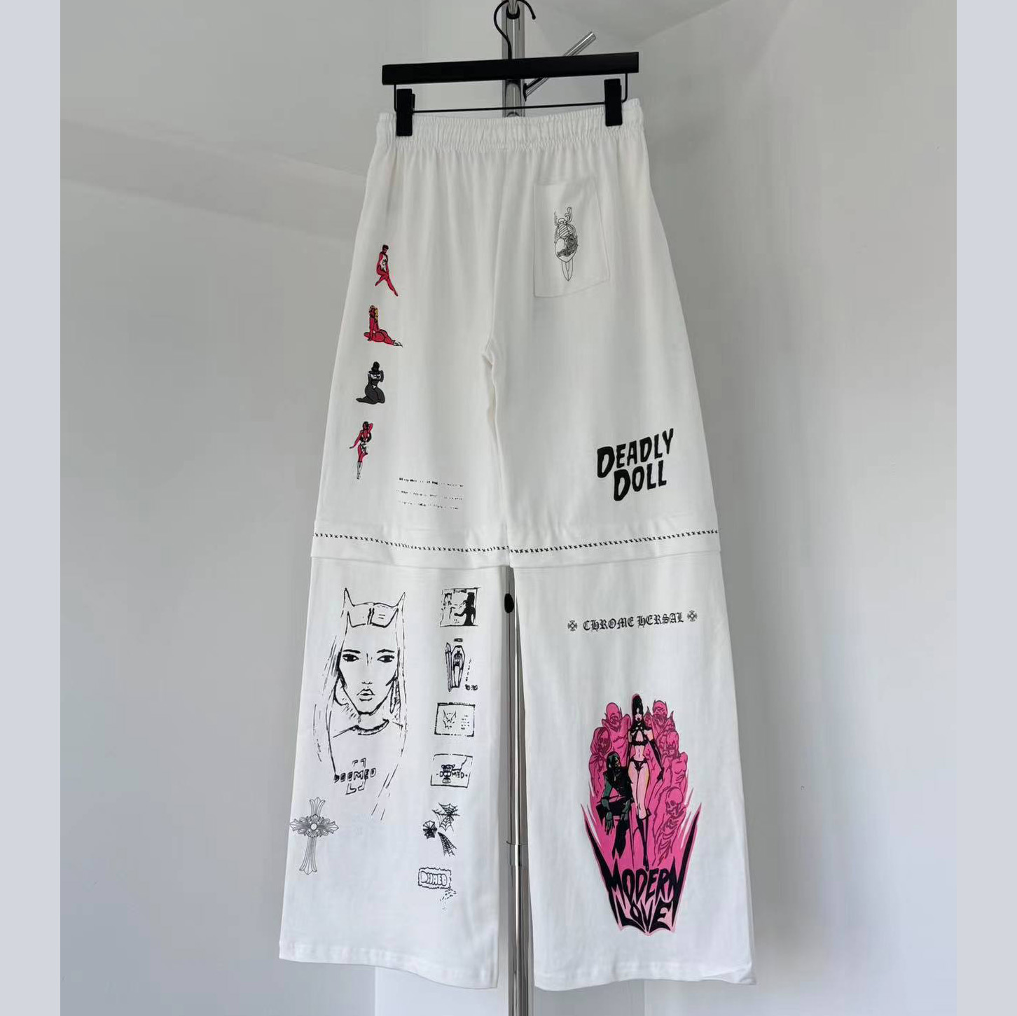 Chrome Hearts - x Deadly Doll White Comic Print Pants - DopestKickz