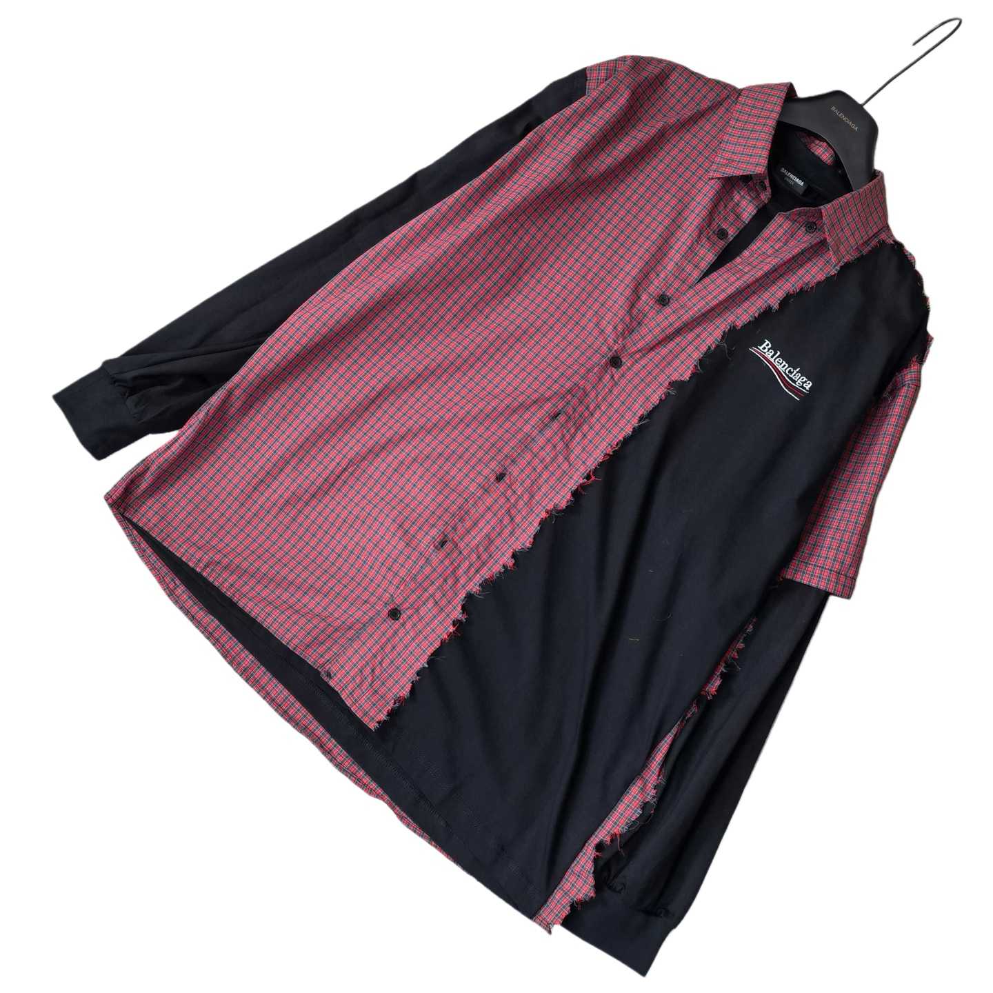 Balenciaga Men's Blue Paneled Long-Sleeve Shirt - DopestKickz