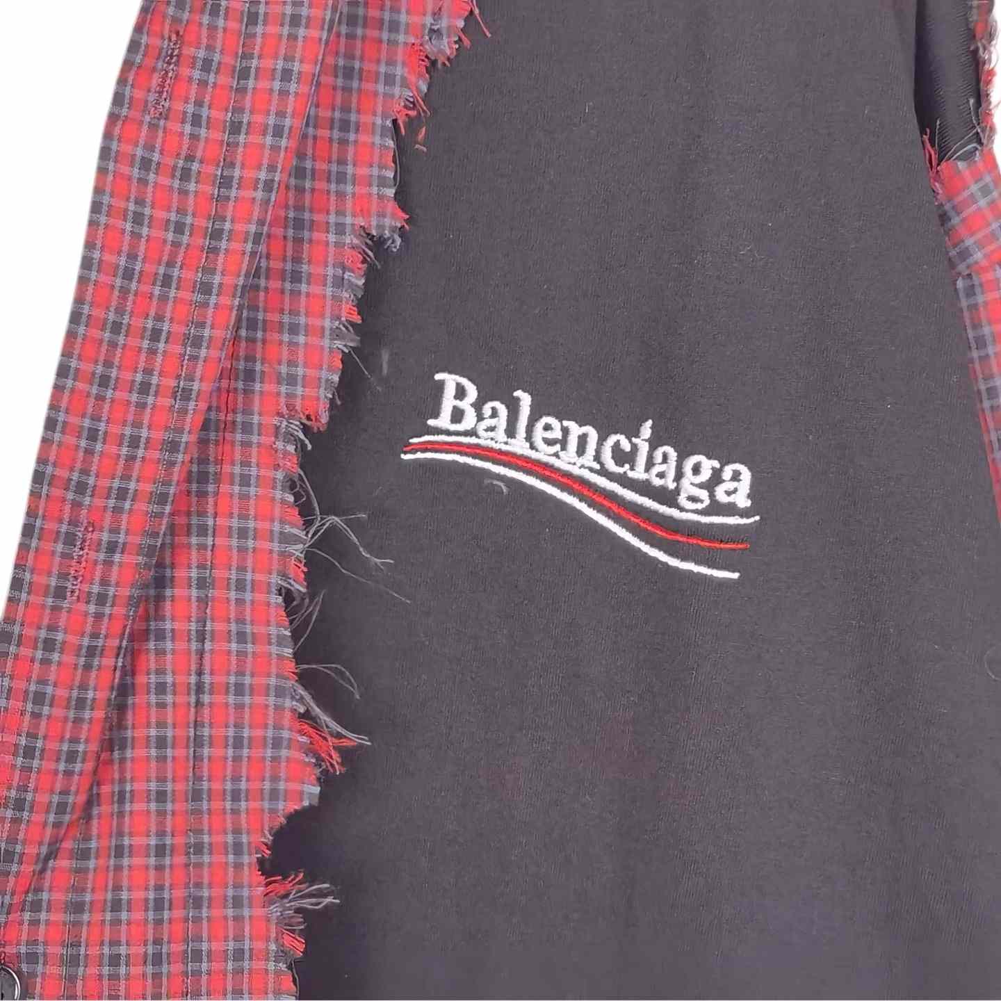 Balenciaga Men's Blue Paneled Long-Sleeve Shirt - DopestKickz