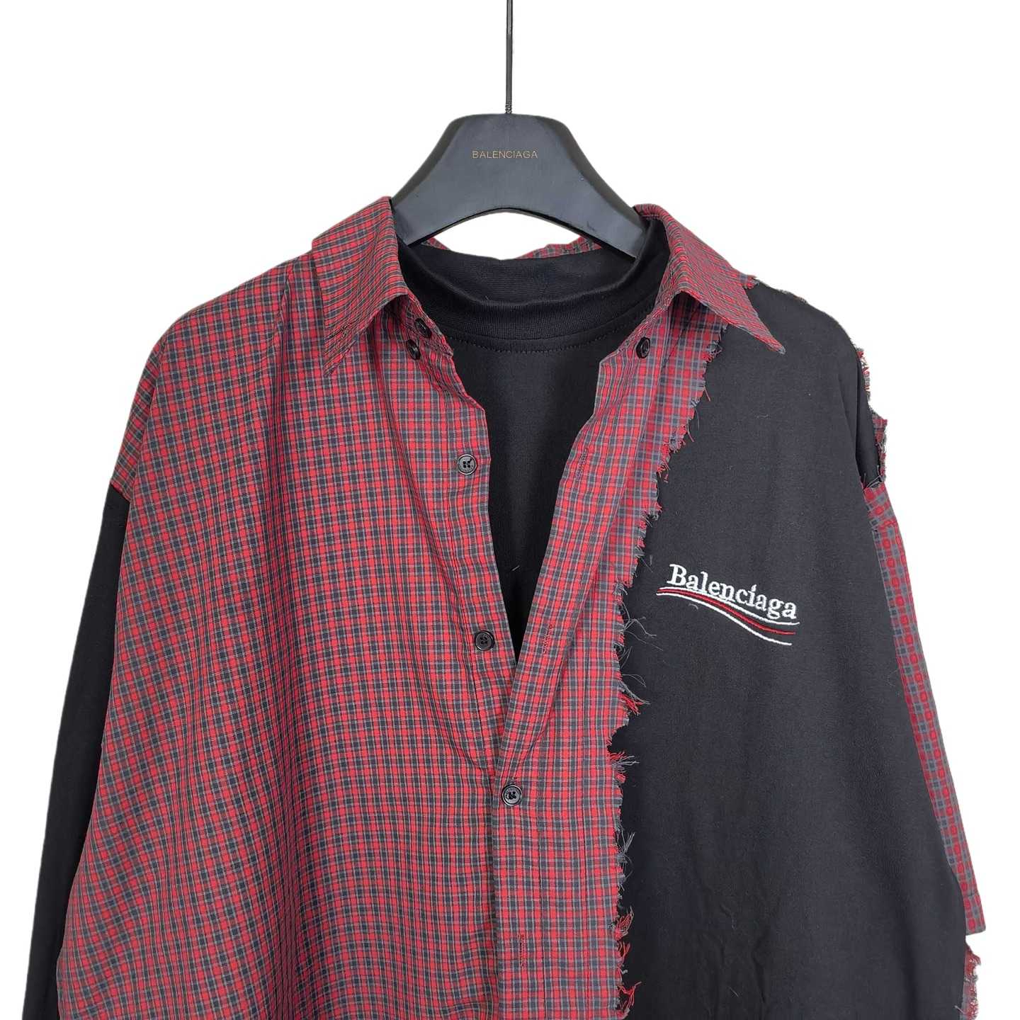 Balenciaga Men's Blue Paneled Long-Sleeve Shirt - DopestKickz