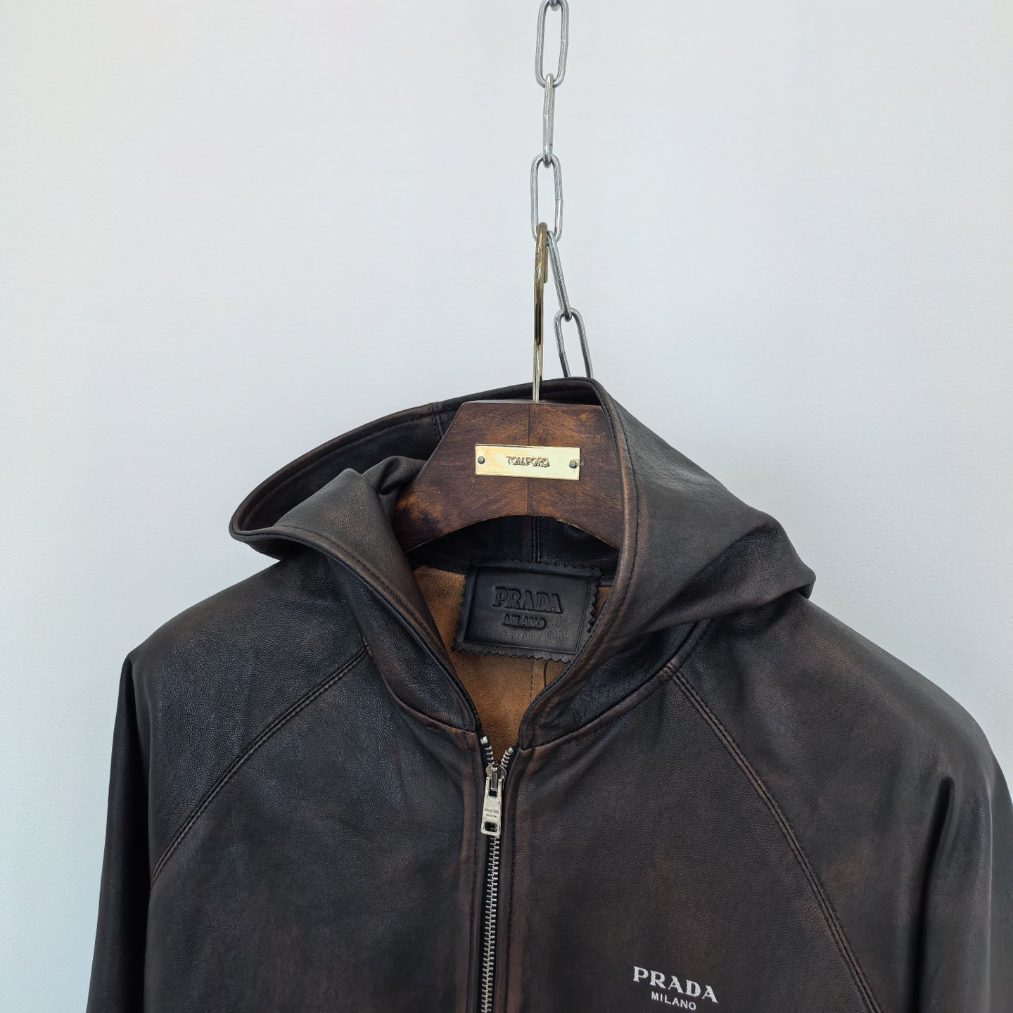 Prada Nappa Leather Hoodie Jacket - DopestKickz