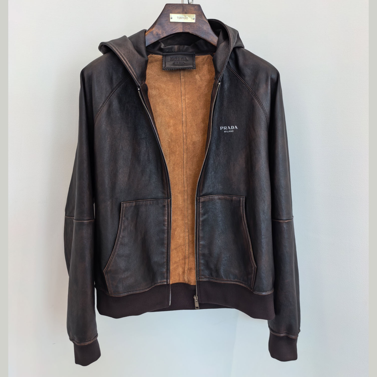 Prada Nappa Leather Hoodie Jacket - DopestKickz