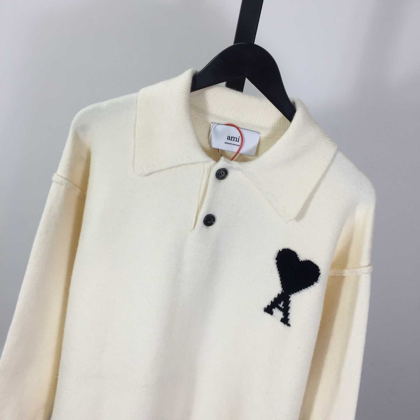AMI Paris Ami De Coeur Wool Polo Shirt - DopestKickz