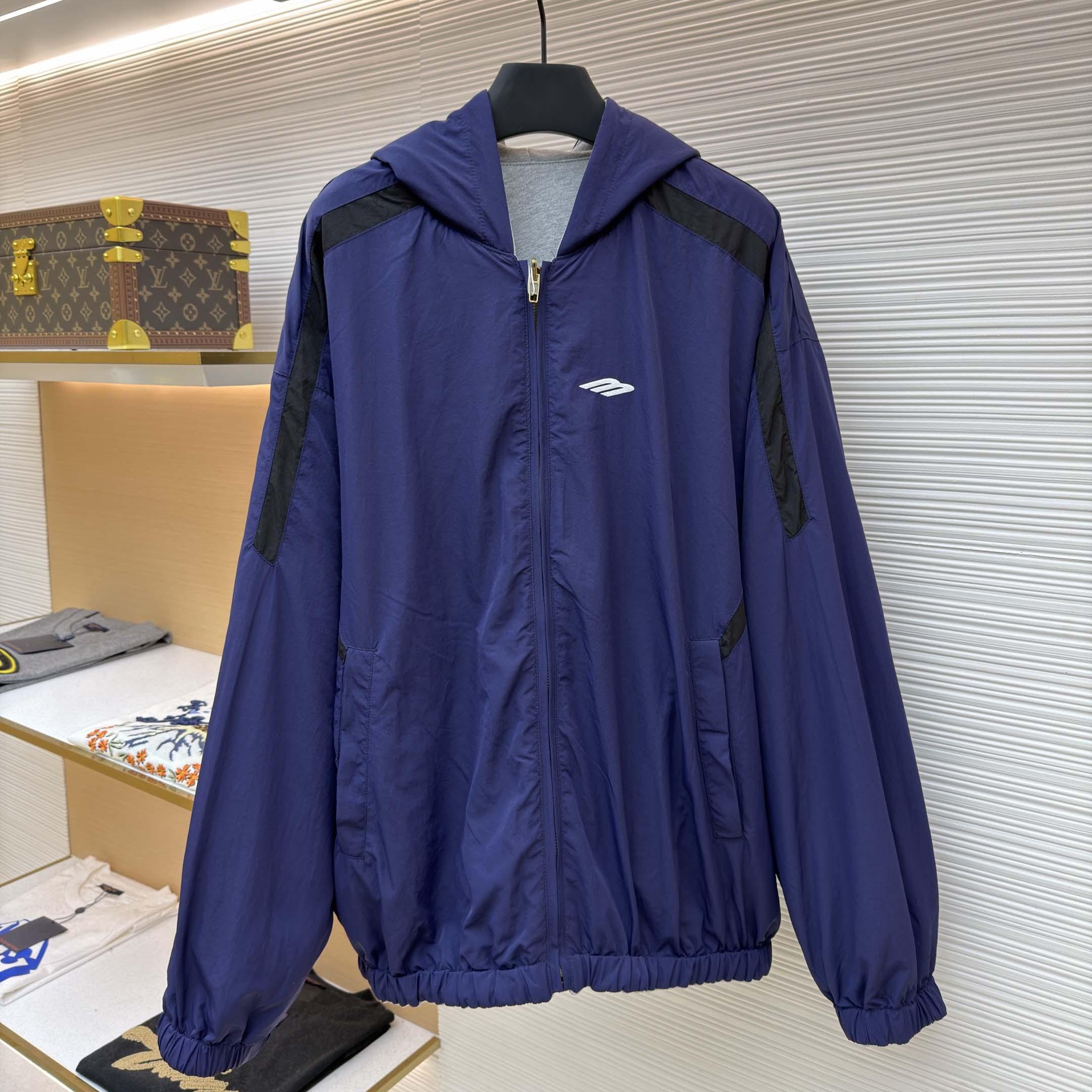 Balenciaga Navy Blue Reversible Jacket With Hood - DopestKickz