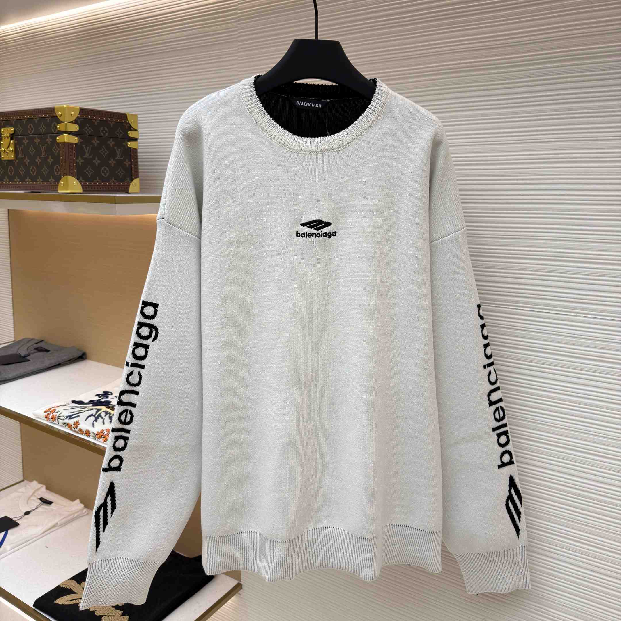Balenciaga 3B Sports Icon Ski Crewneck In White And Black - DopestKickz