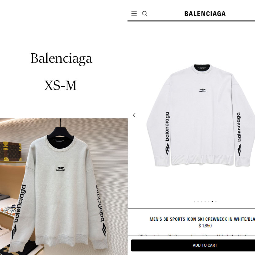 Balenciaga 3B Sports Icon Ski Crewneck In White And Black - DopestKickz