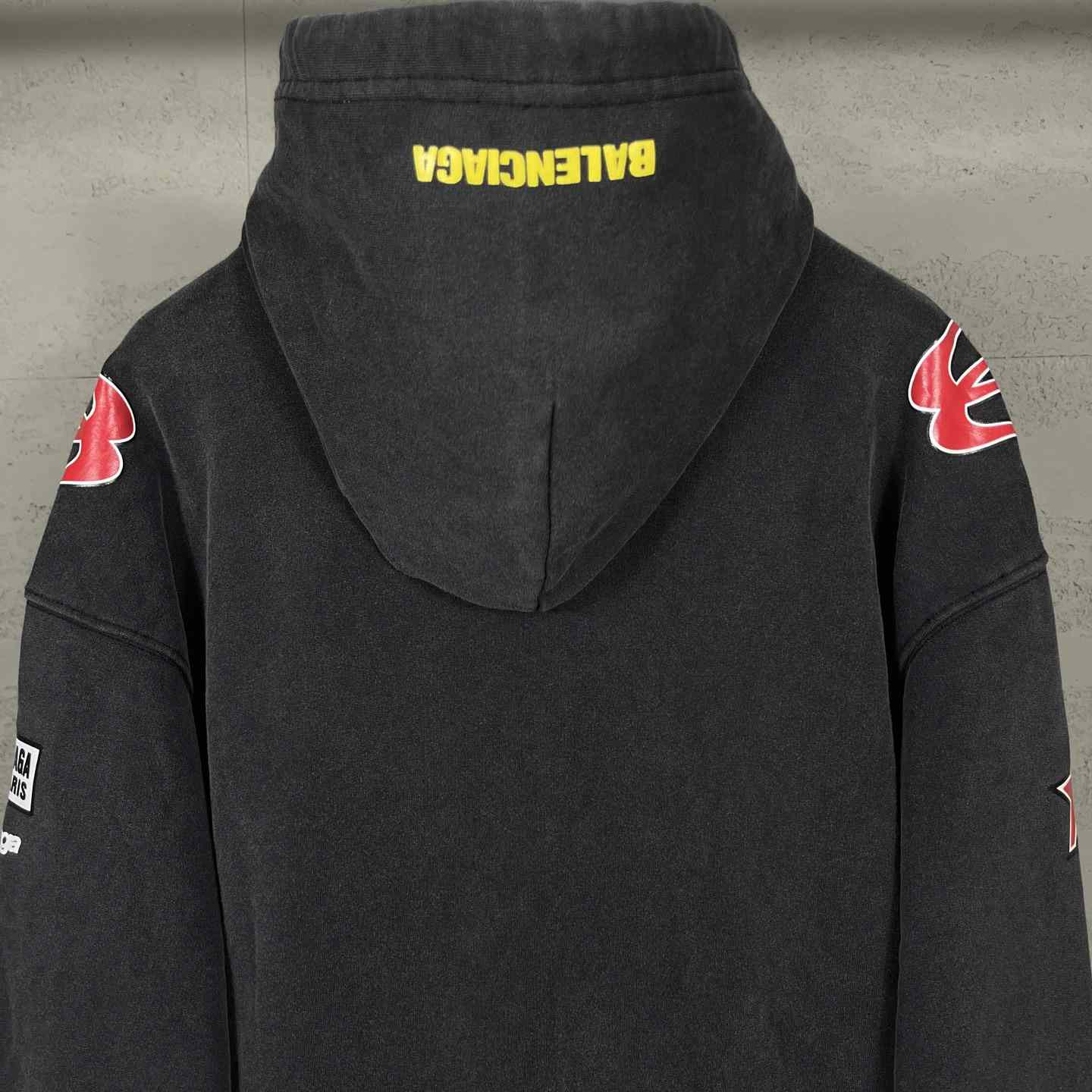 Balenciaga Sponsor Logos Large Zip-Up Hoodie In Faded Washed Black - DopestKickz