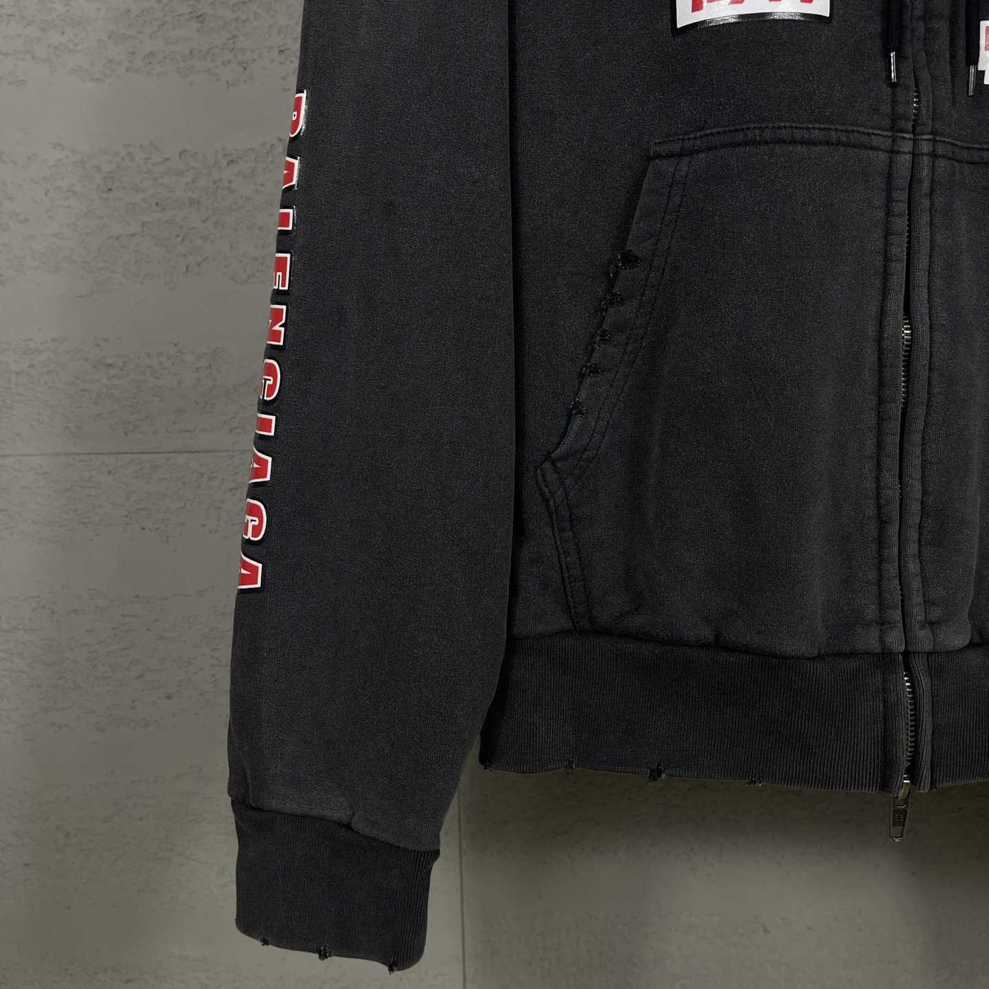 Balenciaga Sponsor Logos Large Zip-Up Hoodie In Faded Washed Black - DopestKickz