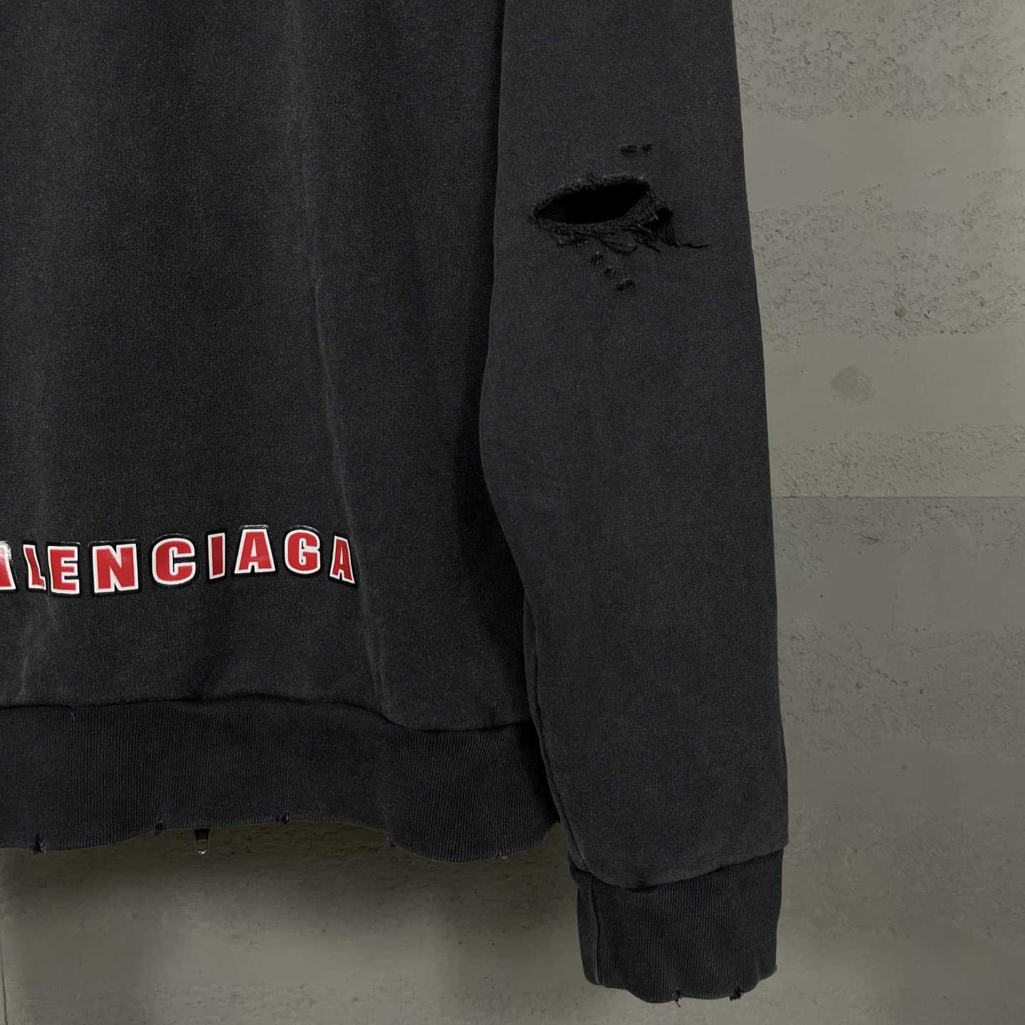 Balenciaga Sponsor Logos Large Zip-Up Hoodie In Faded Washed Black - DopestKickz