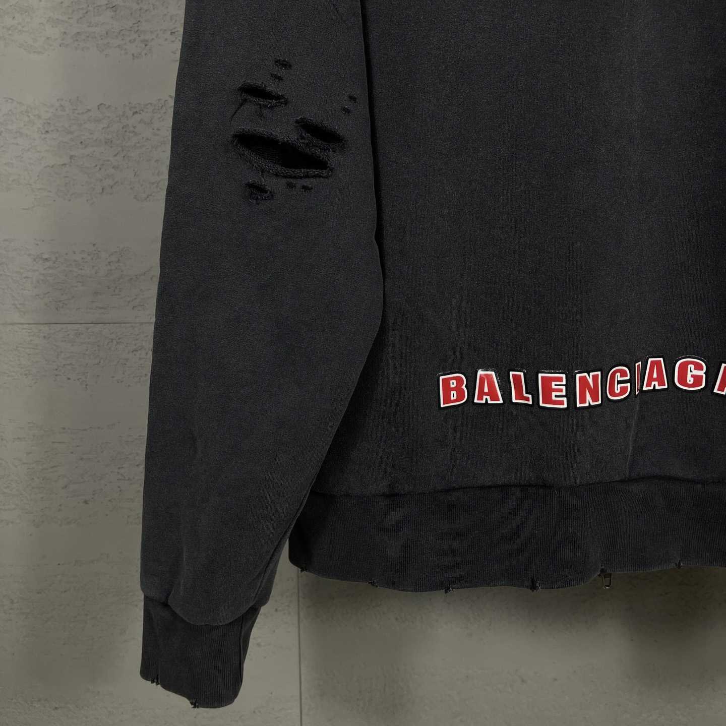 Balenciaga Sponsor Logos Large Zip-Up Hoodie In Faded Washed Black - DopestKickz