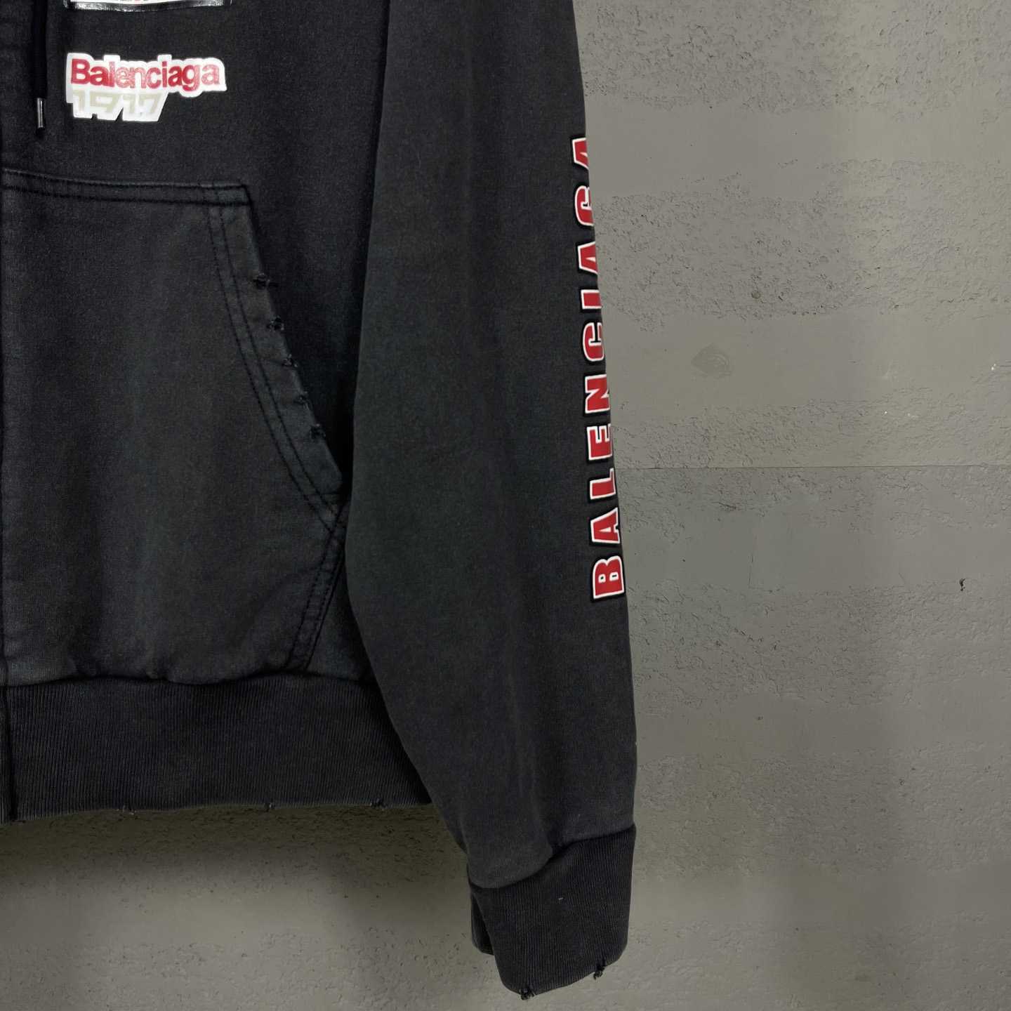 Balenciaga Sponsor Logos Large Zip-Up Hoodie In Faded Washed Black - DopestKickz