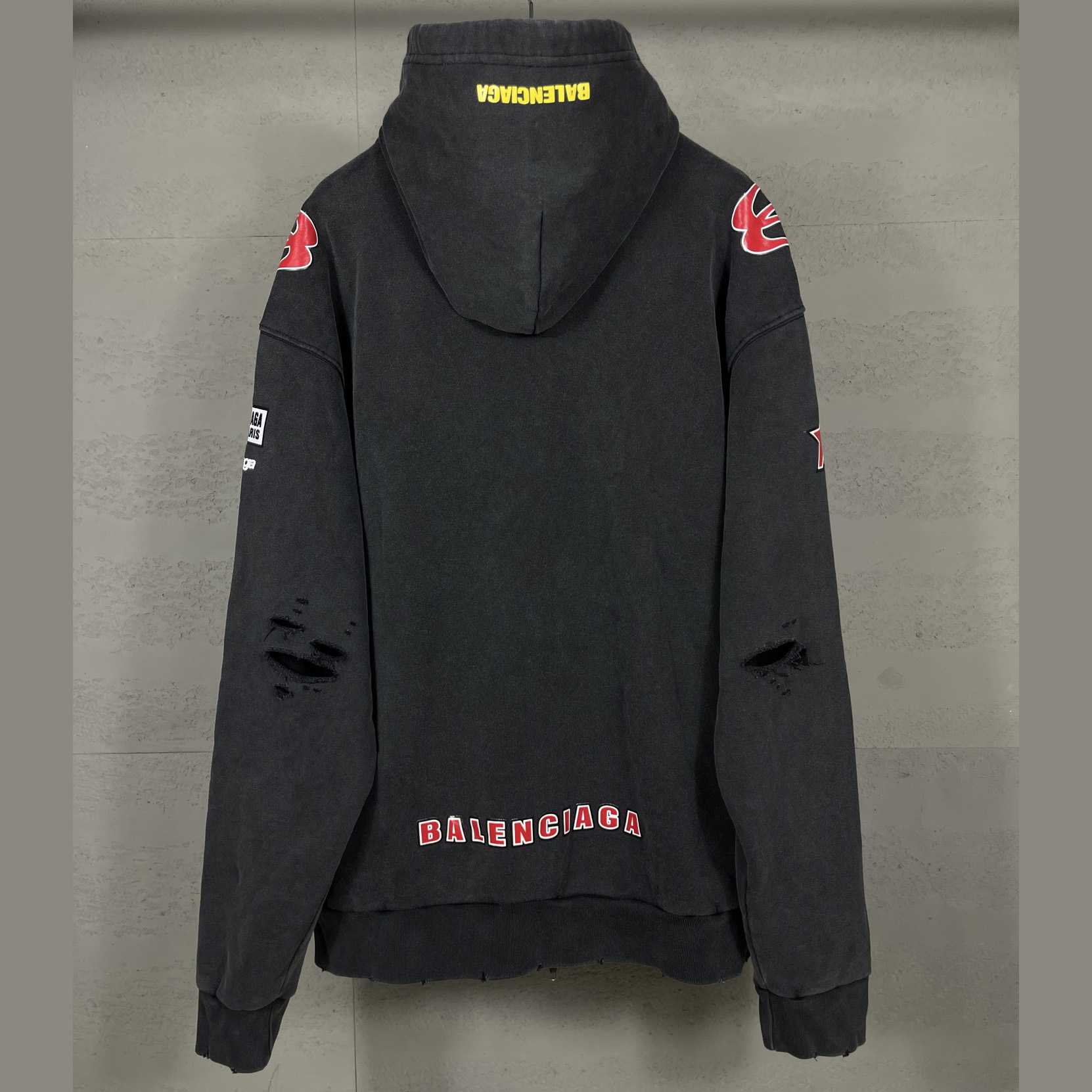 Balenciaga Sponsor Logos Large Zip-Up Hoodie In Faded Washed Black - DopestKickz