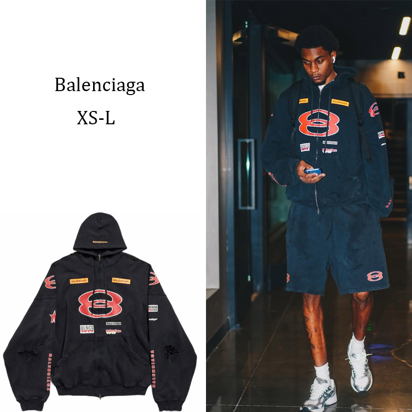 Balenciaga Sponsor Logos Large Zip-Up Hoodie In Faded Washed Black - DopestKickz