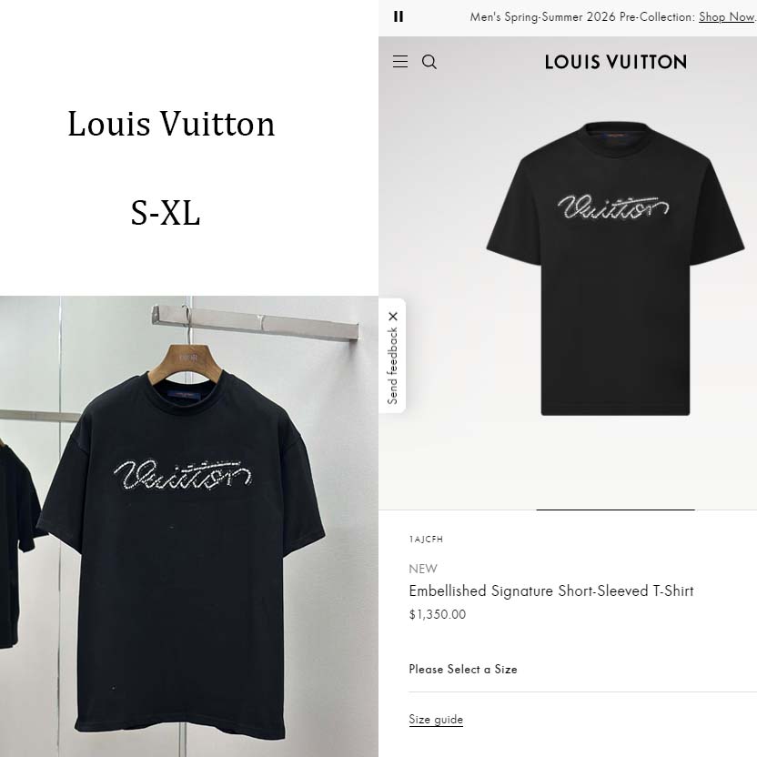 Louis Vuitton Embellished Signature Short-Sleeved T-Shirt   1AJCFH - DopestKickz