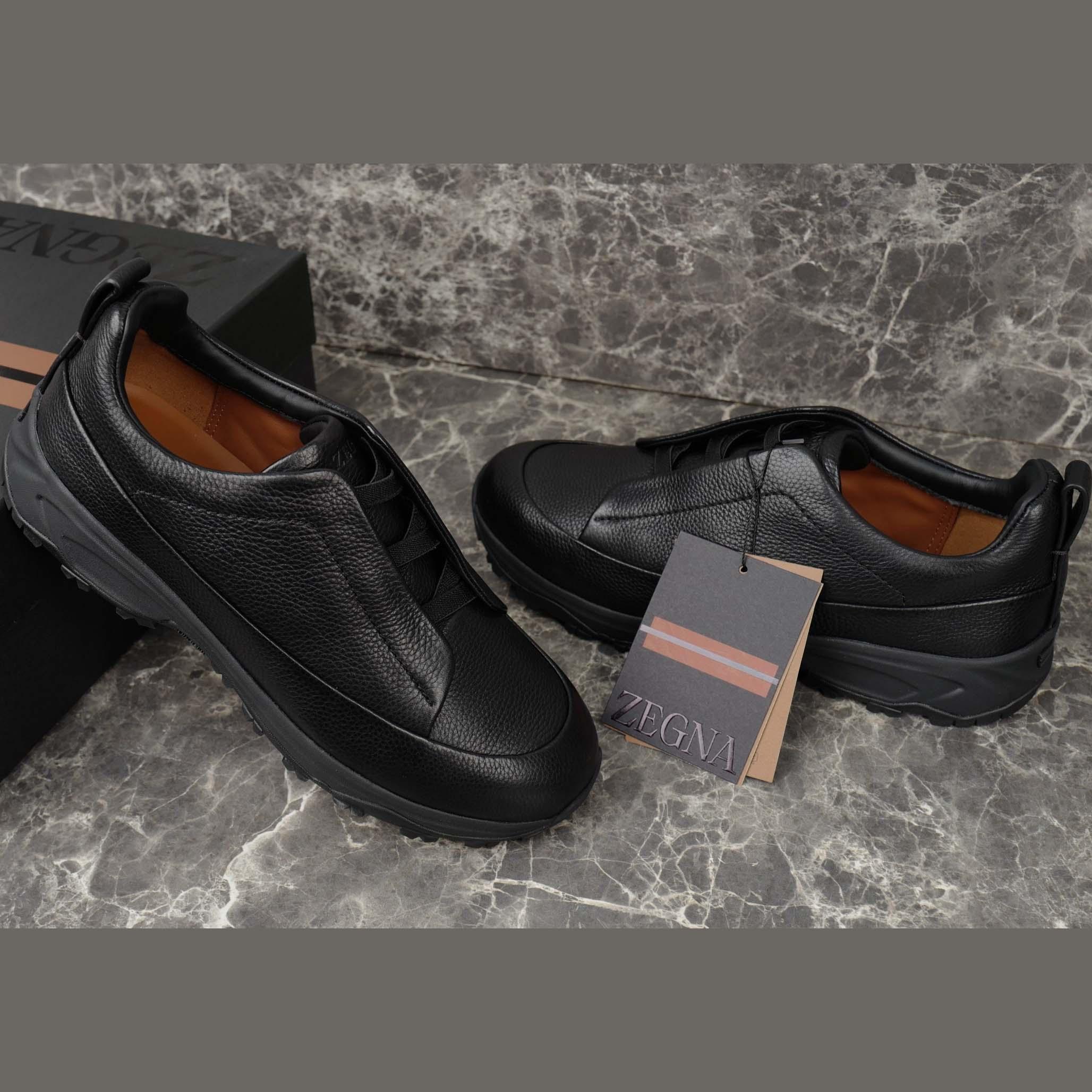 Zegna Black Leather Triple Stitch™ Monte Sneakers - DopestKickz