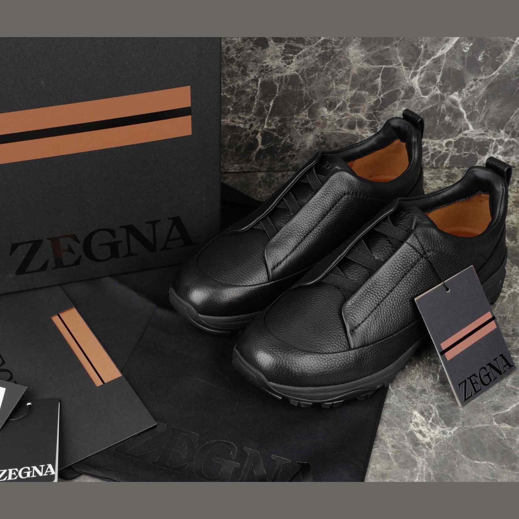 Zegna Black Leather Triple Stitch™ Monte Sneakers - DopestKickz