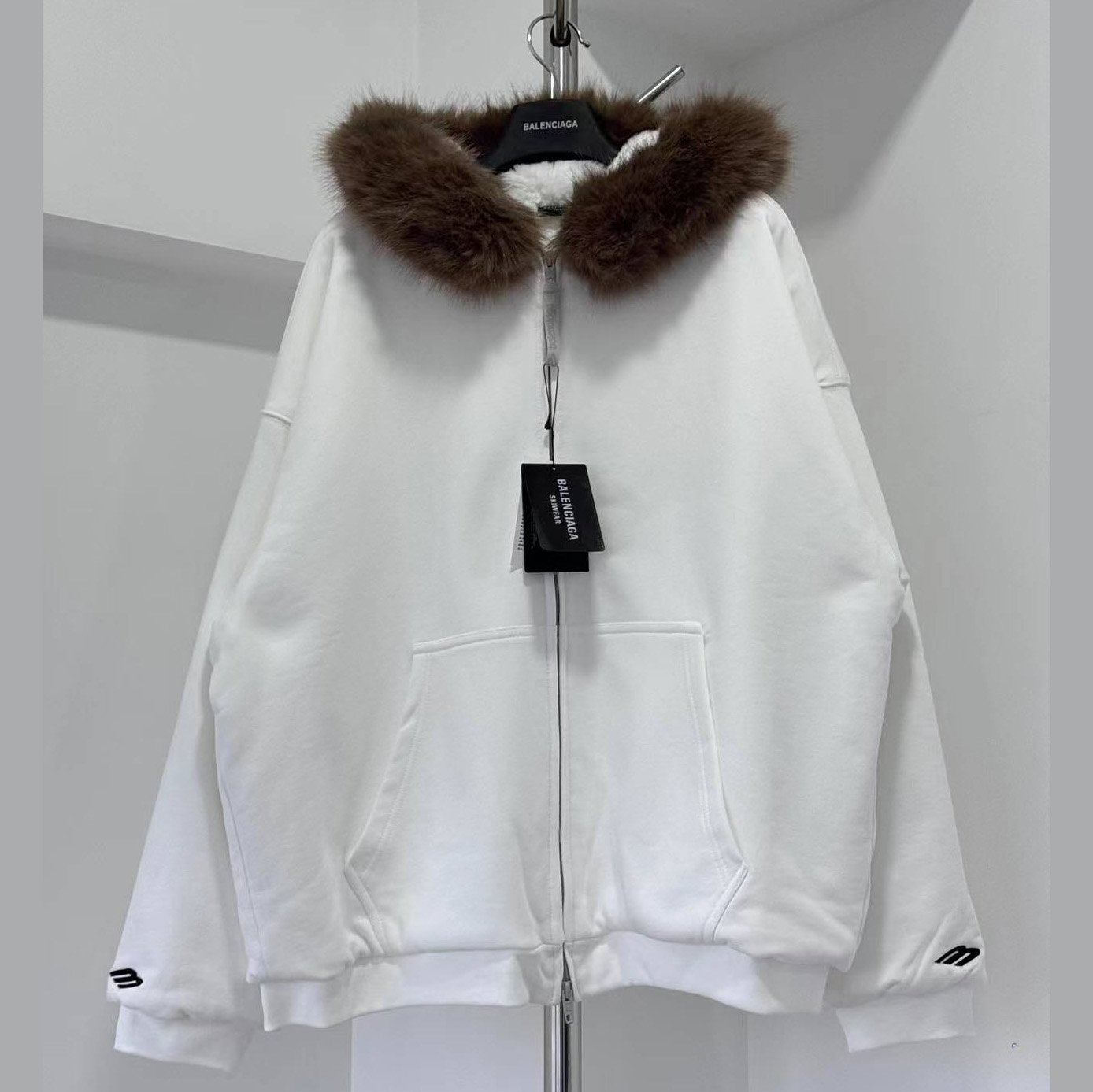 Balenciaga Fluffy Zip-Up Hoodie In Chalky White Medium Fleece - DopestKickz