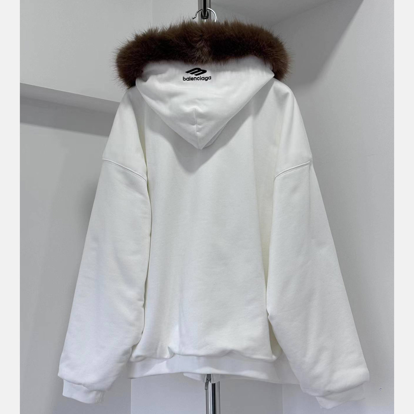 Balenciaga Fluffy Zip-Up Hoodie In Chalky White Medium Fleece - DopestKickz