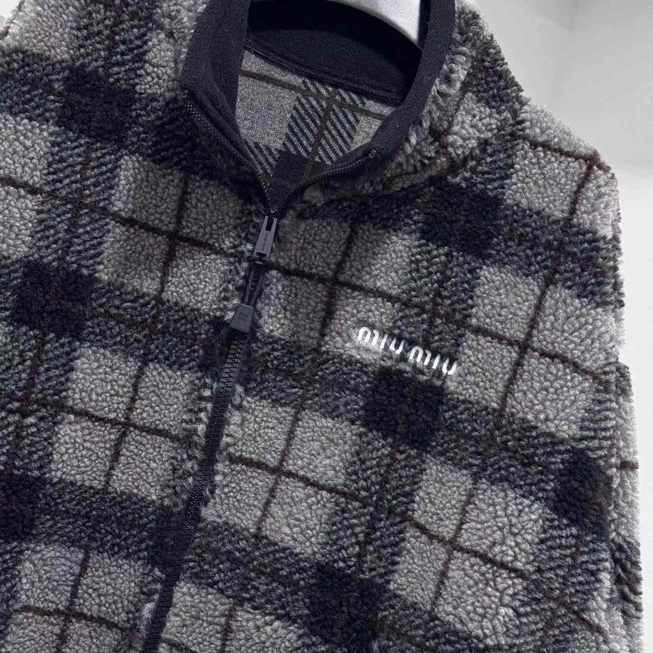 Miu Miu Checked Teddy Zipper Jacket - DopestKickz