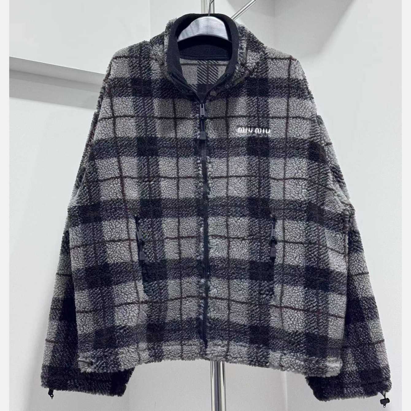Miu Miu Checked Teddy Zipper Jacket - DopestKickz