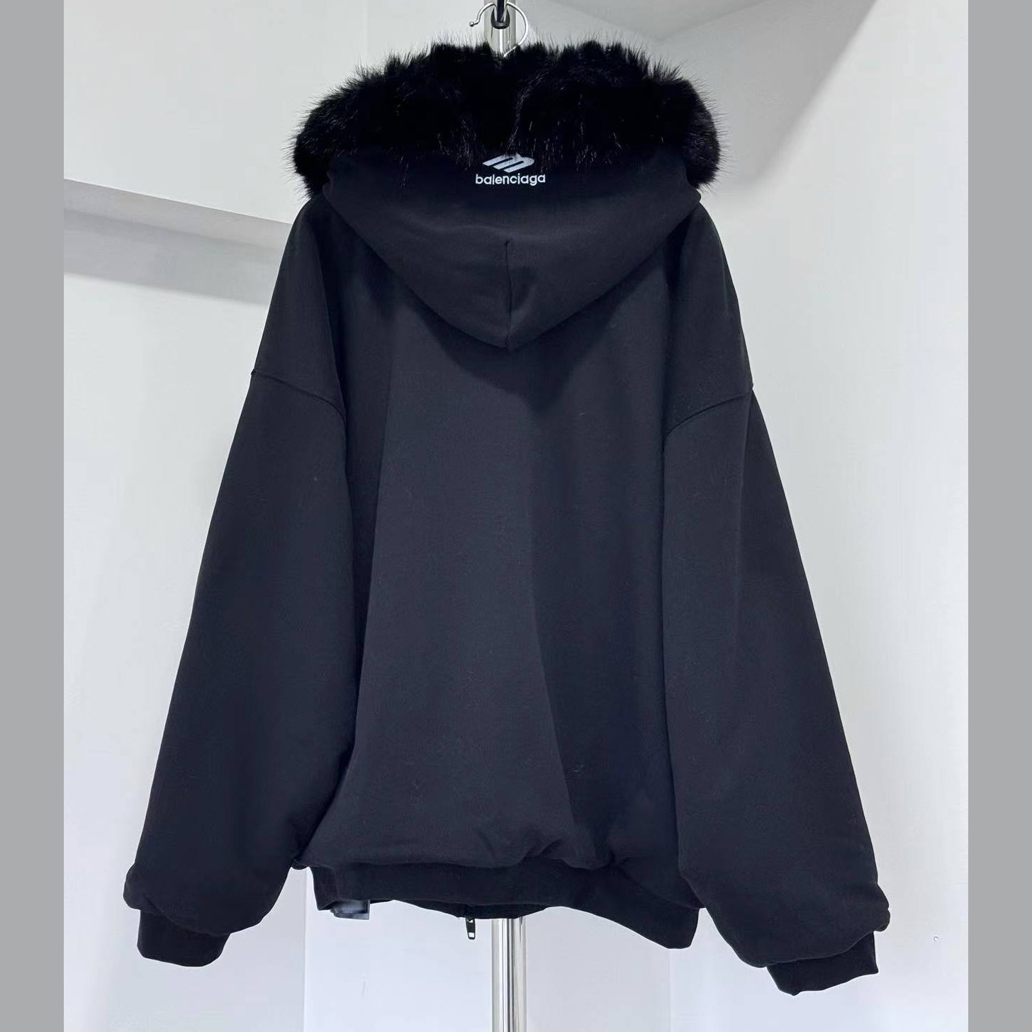Balenciaga Fluffy Zip-Up Hoodie In Washed Black Medium Fleece - DopestKickz